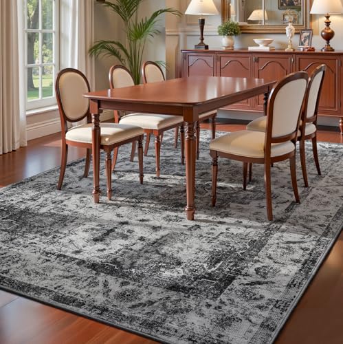 YOH Boho Washable Rug 4x6, Black Vintage Non Slip Area Rug, Distressed Indoor Carpet for Living Room Bedroom Kitchen Office - color: B-black, size: 4' x 6' (Rectangular)