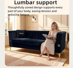KEIKI 83" Oversized Luxury Velvet Chesterfield Sofa with 2 Pillows, Vertical Channel Tufted Backrest, Modern Style Gold Metal Accents 3-Seater Couch, Easy Assembly, for Living Room, Apartment, Black - color: Black, size: 83"