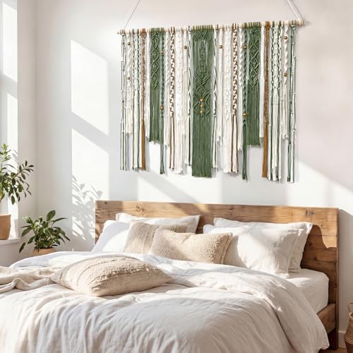 MEIVINES Macrame Wall Hanging Large Wall Art Handmade Woven Tapestry Boho Tapestry Macrame Wall Decor Art Home decoration for Living Room Bedroom Apartment Dorm Wedding Party 38" x 29" (Dark Green) - color: Dark Green
