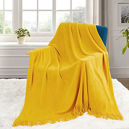 Homiest Decorative Knitted Throw Blanket with Fringe Soft & Cozy Tassel Blanket for Couch Sofa Bed (Mustard Yellow, 50x60) - color: Mustard Yellow, size: 50" x 60"