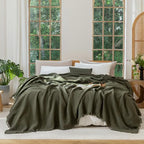 MooMee Muslin Blanket - 100% Cotton 4-Layer Gauze Throw Blanket with All-Around Fringe, Soft Breathable Lightweight Cooling Summer Blankets for Bed Couch (Olive Green,Super King 108" x 98") - color: Olive Green, size: Super King