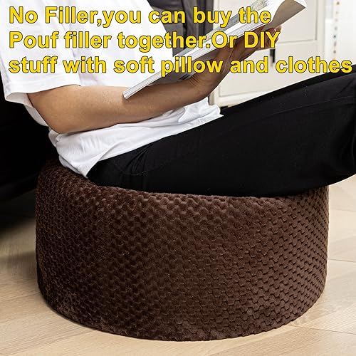 Asuprui Pouf Ottoman Unstuffed Round Poof Seat Foot Stool Ottoman Foot Rest No Filler 20x20x12 Inches Fuzzy Chair Floor Pouf Storage for Living Room Bedroom Coffee - color: Coffee