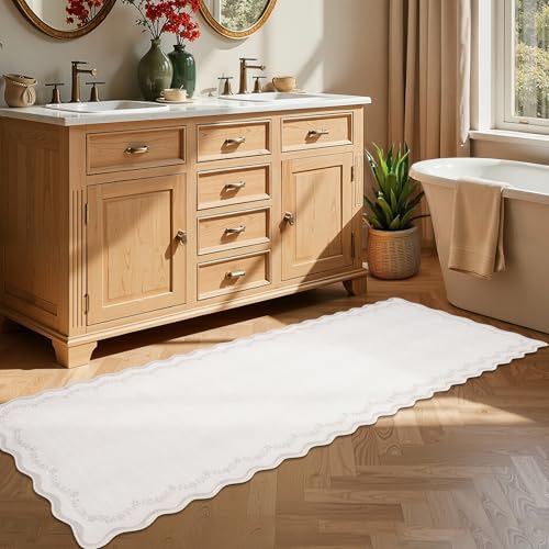 GarveeHome 2x6 Scalloped Washable Runner Rug for Kitchen, Soft Beige Hallway Runner Non Slip Entryway Rug Farmhouse Thin Laundry Mat Stain Resistant Carpet for Bedroom Bathroom Beside Rug - color: Beige, size: 2' x 6' (Rectangular)