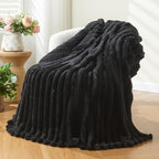 NEWCOSPLAY Super Soft King Blanket Black Premium Silky Flannel Fleece 3D Ribbed Jacquard Lightweight Bed Blanket All Season Use (Black Ribbed, King(90"x110")) - color: Black Ribbed, size: King(90"x110")