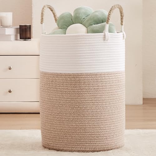 80L Extra Large Laundry Hamper Basket Tall Woven Rope Clothes Hamper Blanket Basket for Living Room Bathroom Bedroom Brown 16"L x 16"W x 22"H - color: Brown1, size: Extra Large (80L)