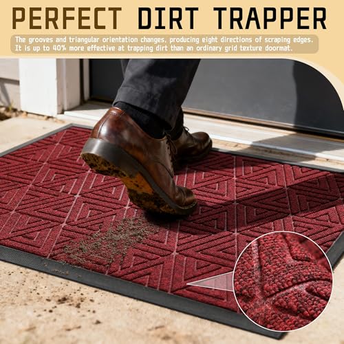 Yimobra Large Door Mat 36x24, All-Weather Waterproof Non-Slip Welcome Matt Outdoor, Heavy Duty Non Slip Doormat for Entryway for Patio and Garage Indoor, Easy Clean, Black Red - color: Black Red, size: 36x24 Inch