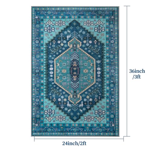 Ciicool Small Area Rug, 2x3ft Boho Rug, Ultra Soft Entry Rugs for Entryway, Non-Slip Washable Rugs Oriental Low-Pile Indoor Mat Floor Carpet for Entrance Bedroom Kitchen Bathroom Foyer Decor - color: Teal, size: 2' X 3' (Rectangular)
