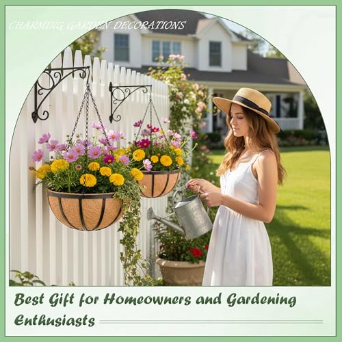 4 Pack 12 Inch Round Hanging Basket with Coco Liners， Metal Hanging Baskets for Plants Outdoor， Hanging Planter with Chain Garden Products for Outdoor, Porch, Lawn, Garden - size: 12 Inch