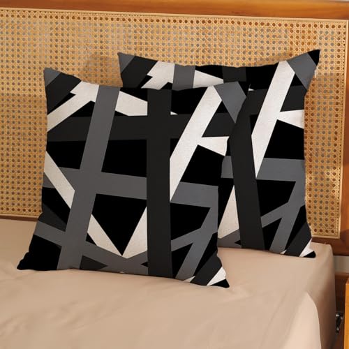 Boho Pillow Covers 16x16 Set Of 2 Abstract Modern Black Gray Stripe Line Throw Pillow Cover Geometric Modern Minimalist Decorative Pillowcase Linen Cushion Case For Home Sofa Outdoor Decoration - color: Black Gray-stripes, size: 16" x 16" (Pack of 2)