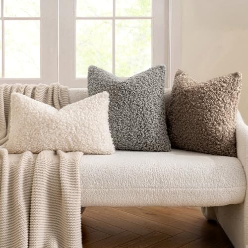 MIULEE Pack of 2 Throw Pillow Covers 16x16 Inch Neutral Khaki Faux Fur Decorative Sherpa Pillow Covers Fuzzy Accent Soft Sheepskin Fleece Cushion Cases for Boho Home Decor Couch Living Room Bed - color: Khaki, size: 16" x 16" (Pack of 2)