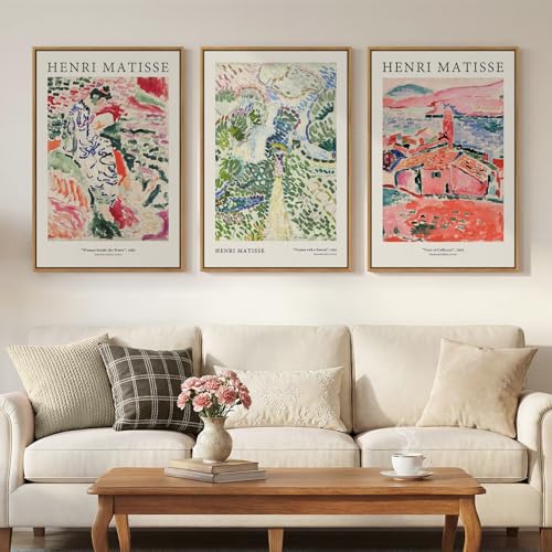 Framed Abstract Matisse Wall Art Set of 3, Vintage Colorful Landscape Canvas Prints Artwork for Walls, Classical Matisse Paintings Pictures for Living Room, Bedroom, Hallway and Office, Total Size 30x60 - color: Colorful-D, size: 20"W x 30" H x 3Pcs
