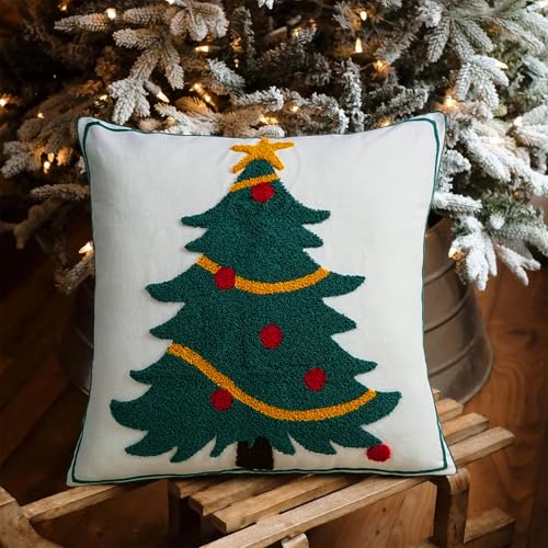 Adabana Christmas Tree Pillow Covers 18x18 Inch Farmhouse Tufted Star Winter Decorative Throw Pillow Cover Holiday Cushion Case Decor for Couch Living Room Sofa Bedroom(Green) - color: Christmas Tree:green