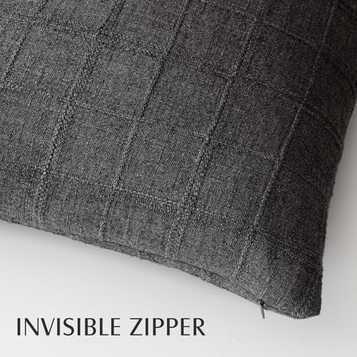 Foindtower Set of 1 Decorative Linen Check Throw Pillow Cover Neutral Farmhouse Vintage Cushion Cover Modern Boho Home Decor for Sofa Chair Couch Bedroom Living Room Outdoor,16×16 Inch,Charcoal - color: Charcoal, size: 16" x 16" (Pack of 1)