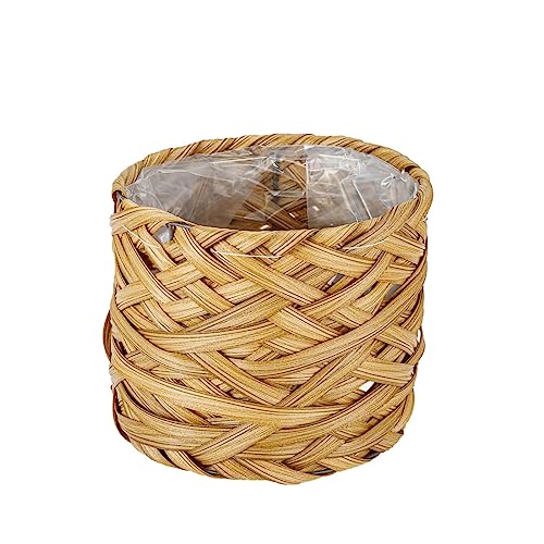 Set of 2 Woven Planter Baskets with Plastic Lining and 3 Wooden Legs, Flowers, Toys Rustic Farmhouse (Thick Weave)