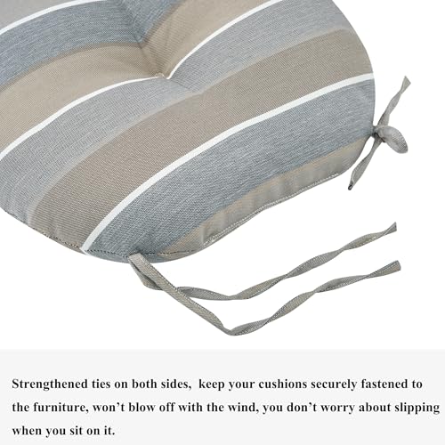 FUNHOME 15"x15"x4" Bistro Chair Cushion Set of 2, Water Repellent Round Outdoor Chair Cushions with Ties, Patio Tufted Chair Pads for Home Garden (Grey Stripe) - color: Grey Stripe