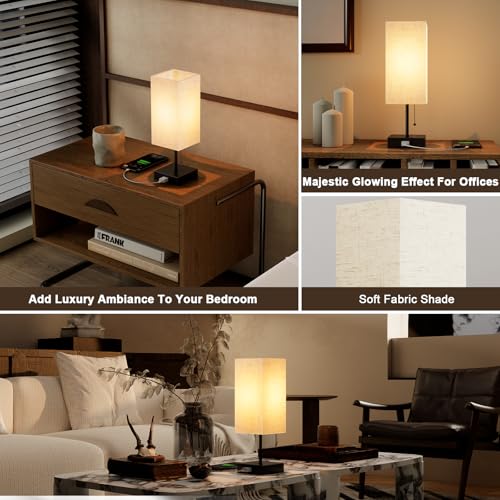 YIDPU Table Lamp for Bedroom,Nightstand Lamp for Bedside with AC Outlets,Adjustable 3color LED Light Desk Lamp for Home Decor,Included Bulb and Lamp Shade (Linen White-onlyAC, 1PCS) - color: Linen White-onlyAC, size: 1PCS