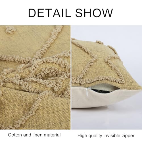Boho Geometric Textured Lumbar Pillow Cover 12x 20, Woven Tufted Neutral Decorative Linen Pillow Cushion Case, Farmhouse Home Decor for Outdoor Couch Bedroom Car Sage Green - color: Olive