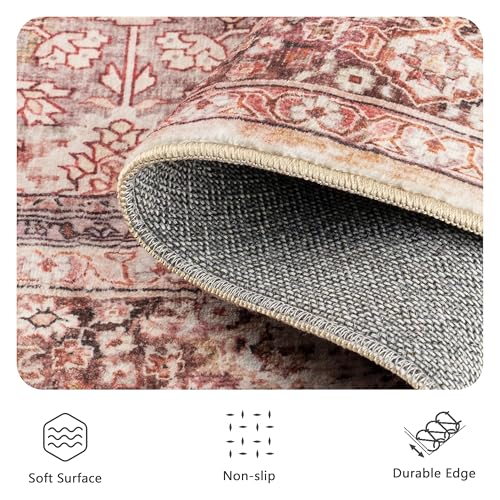 6x9 Area Rugs - Washable Vintage Retro Living Room Rug, Soft Ultra Thin Non Slip Low Pile Traditional Distressed Boho Carpet for Bedroom Dining Room Nursery Home Office, Vintage Iron Red - color: H-vintage Iron Red, size: 6x9
