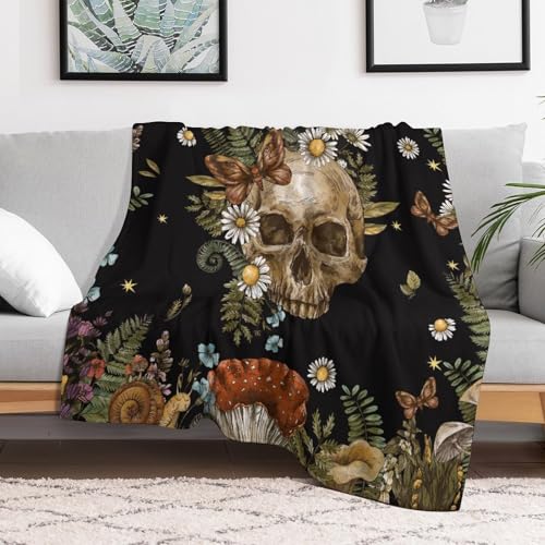 Skull Mushroom Blanket,Vintage Rustic Old Nature Plant Mushroom Flower Leaf Moon Print Blanket for Couch Sofa Bed Decorative Gifts 30x40 - color: Blanket-20, size: 30"x40"