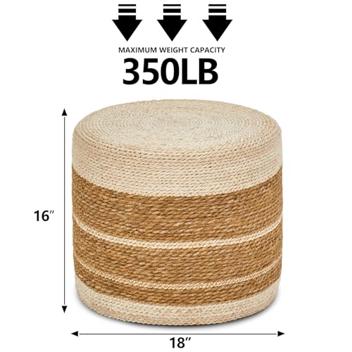 Wimarsbon 2Pcs Pouf Ottomans, Natural Seagrass Foot Stool, Hand Weaving Round Ottoman, Boho Decorative Seat, Jute Braided Pouffe Poof Accent Sitting Footrest for Living Room (18inch 68LG) - color: 18inch Cattail&corn Shell
