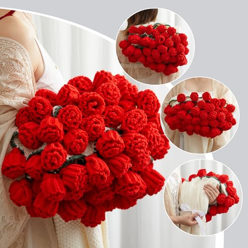 Flower Bouquet Blanket, Birthday Gifts for Mom Teacher Women Grandkids Wife Girlfriend Her, Crochet Flower Blanket, Soft Knitted Throw Blankets for Teacher Appreciation Housewarming Gifts (Red Roses) - color: B-red Roses