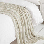 BOURINA Fluffy Chenille Knitted Fringe Throw Blanket Lightweight Soft Cozy for Bed Sofa Chair Throw Blankets Beige 60" x 80" - color: A-beige, size: 60"×80"