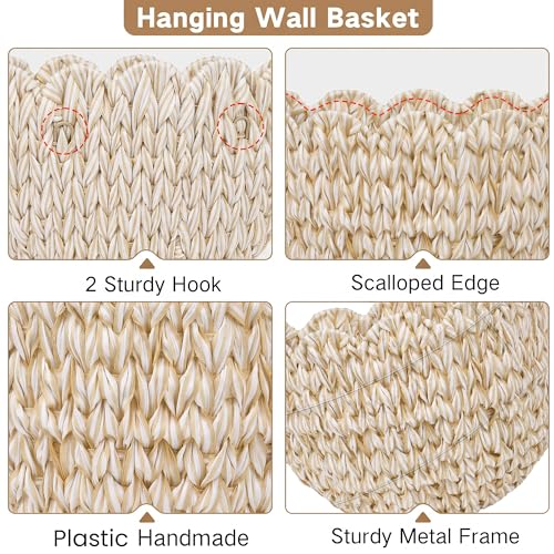 iEGrow Plastic wall Basket, Scalloped Hanging Baskets Plastic, Hanging Baskets for Organizing and Decor, Woven Storage Baskets for Door Mounted Entryway Flower Mail Plant Nursery | Woven Storage Design, Door Mounted, For Organizing and Decor, Entryway Flo