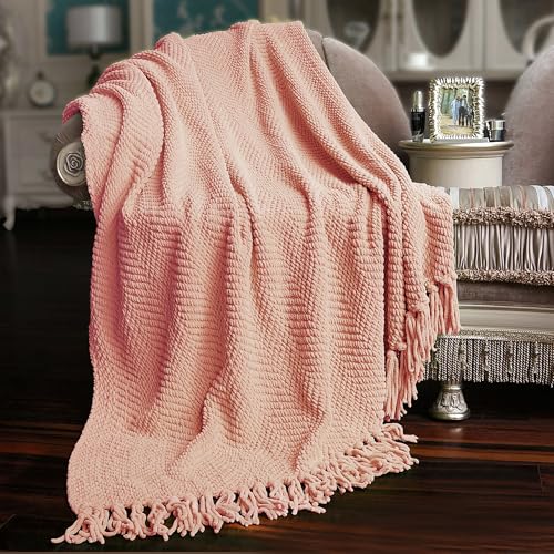 Home Soft Things Pink Throw Blanket Knitted Tweed Throw 50'' x 60'', Peach Melba, Super Soft Cozy Warm Comfortable Breathable Throw for Living Room Chair Couch Bed Sofa Bedroom Home Décor - color: Peach Melba, size: 50 in x 60 in