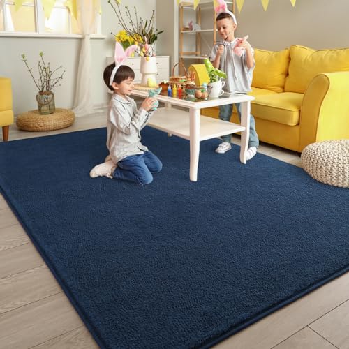 Pettop 4x6 ft Navy Blue Area Rugs for Bedroom Living Room, Washable Memory Foam Indoor Carpet, Modern Aesthetic Minimalist Non Slip Soft Comfy Carpet for Boys Girls Dorm Home Decor - color: Navy Blue, size: 4' X 6' (Rectangular)