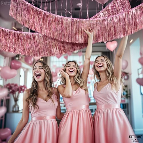 KatchOn, XtraLarge Pink Fringe Banner - 6.5 Ft,Pack of 2 | Fringe Garland, Pink Streamers for Birthday,Gender Reveal, Bachelorette Party Decorations | Flamingo Party Decorations - color: Gold and Pink