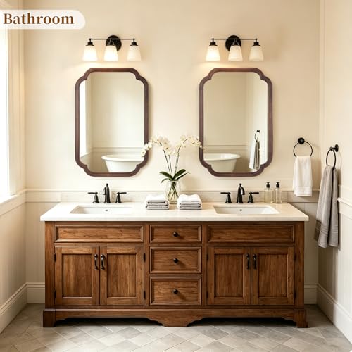 HOMECOOKIN Wood Bathroom Mirror for Wall Decor Arched Rounded Corner Rustic Wood Frame Wall Mirror Home Decorative for Vanity, Living Room, Bedroom, Entryway (20 x 30 inch, Walnut) - color: Walnut, size: 30"L x 20"W