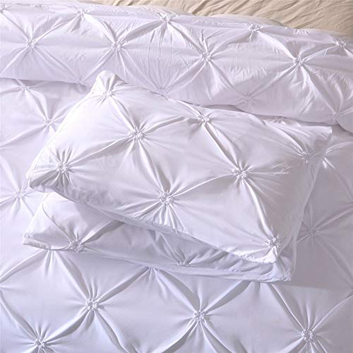 Feelyou Queen Duvet Cover Set Pinch Pleated Bedding Sets Pintuck Tufted Microfiber Polyester Luxury Comforter Cover with 2 Pillow Shams White, Solid Geometric Pattern 3 Pieces - color: White, size: Queen