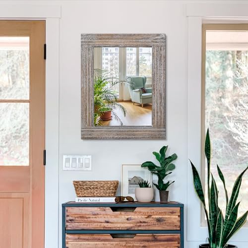 Mirrors for Wall Rustic Wooden Frame Rectangle Mirror Vintage Hanging Mirror for Bedroom Bathroom Living Room Farmhouse Wall Decor Large 20" x 16 " - color: Walnut, size: 20"L x 16"W