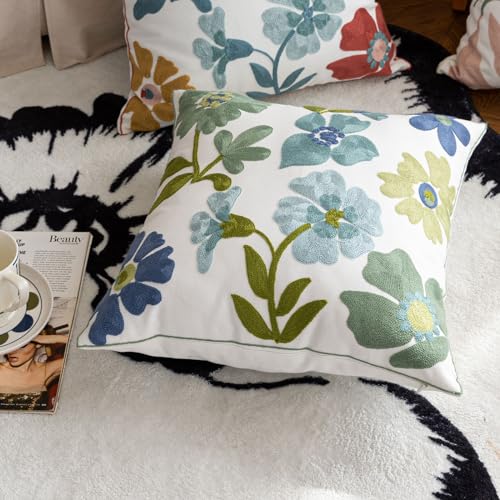 YIcabinet Pack of 2 Throw Pillow Covers,Flower Embroidery Pillow Case Soft Square Decorative Pillowcases for Home Sofa Couch 18x18 Inch - color: Flower