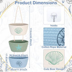 Hushee 3-Tier Over the Door Hanging Baskets Coastal Woven Cotton Wall Mounted Storage Baskets Decorative Starfish Seashell Scallop Cotton Rope Organizer for Kitchen Bathroom Living Room Decor