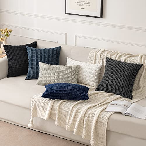 MIULEE Pack of 2 Corduroy Decorative Throw Pillow Covers 16x16 Inch Soft Boho Striped Pillow Covers Modern Farmhouse Home Decor for Summer Coastal Sofa Living Room Couch Bed Dark Blue - color: Dark Blue, size: 16" x 16" (Pack of 2)