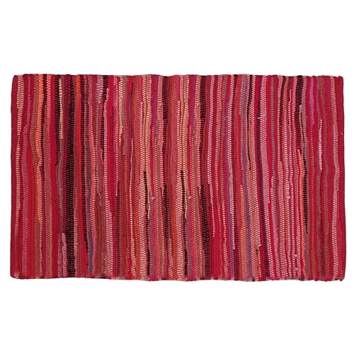 Cotton Hand Woven Chindi Rug 3x5 Feet - Red, Reversible Throw Indoor Decorative Carpet Ideal for Entryway, Kitchen, Bedroom | Pink Farmhouse Accent Soft Durable Outdoor Floor Rag Rugs for Nursery - color: Red, size: 3 x 5 feet