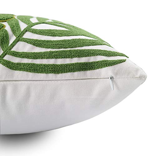 Embroidery Throw Pillow Covers 18x18 Home Decor Loop Tropical Green Leave Floor Pillow Cover for Couch 100% Cotton Canvas Cushion Cover Pillow Case Plant Monstera Leaf 45x45, 1 Piece - color: Green Monstera Leaves