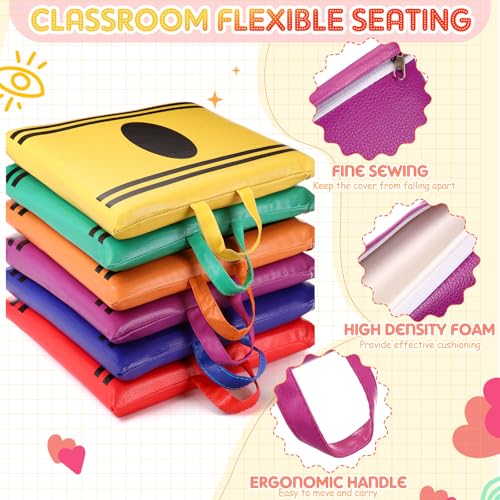 Beeveer 12 Pcs 12'' Crayon Floor Cushions with Handle for Kids Classroom Flexible Seating Colorful Floor Pillow Waterproof Cushions Seating for Toddlers Daycare Nursery Preschool School Home(Square) - color: 6 Colors, size: Crayon#1