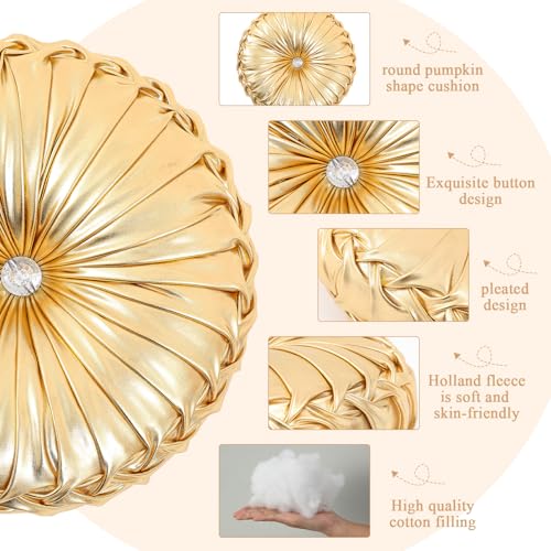 Drydiet 1 Pcs Round Throw Velvet Pillows Decorative Pleated Throw Pillows Diameter Accent Pumpkin Boho Chair Cushion for Couch Sofa Home Decoration (Gold,15'') - color: Gold, size: 15''