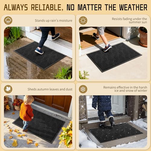 Yimobra Outdoor Mats for Front Door 29.5x17, Stops Mud & Dirt at Entrance, Fits Garage & Patio, All-Weather Waterproof Non Slip Outdoor Indoor Welcome Mat, Black - color: Black, size: 29.5x17 Inch