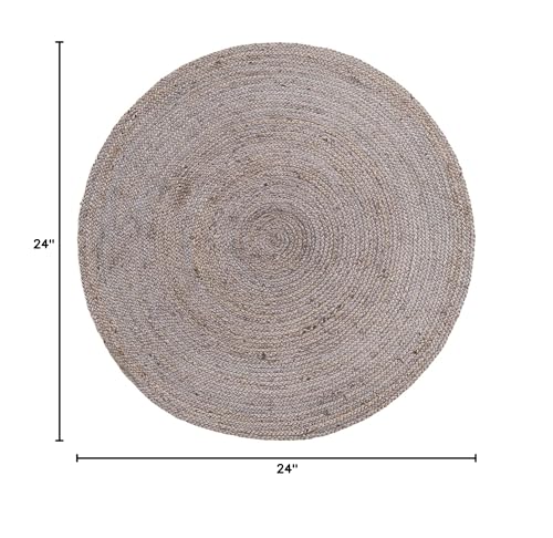 Handmade Natural Fiber Round Collection 2' Round Natural Handmade Boho Charm Farmhouse Jute Area Rug (Gray) - color: Grey