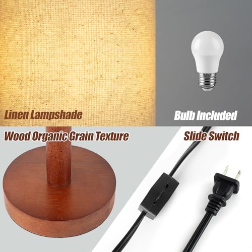 LALISU Small Table Lamp Nightstand Lamp Linen Lampshade Bedroom Wood Base Small Bedside Lamp for Night Stands, Desk Lamps for Reading Living Room, Office (LED Bulb Included) (Black-Walnut Wood（2）) - color: Black-Walnut Wood（2）