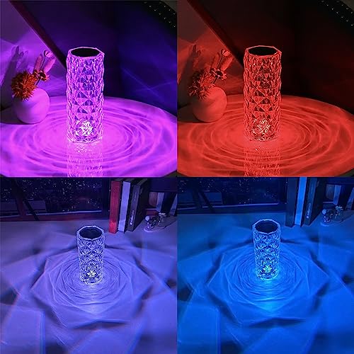 Portable Crystal Table Lamp,16 Color Touch Control Rechargeable Lamp,Crystal Bedside Lamp,Night Light,Room Decor Desk Lamp,Bedroom,Living Room,Kitchen,Dining Room Lamp (16-Color Rose) - color: 16-Color Rose