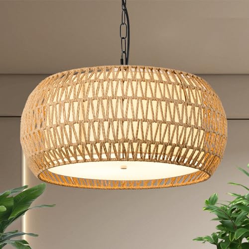 19 Inch Boho Chandeliers for Dining Room 5-Lights Farmhouse Light Fixtures Large Pendant Light Hand Woven Dining Table Light Fixture Rattan Hanging Lamp for Kitchen Island - size: 19 Inch