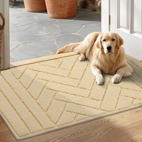 hicorfe Indoor Doormat,Front Back Door Mat Rubber Backing Non Slip Door Mats 20"x32" Absorbent Resist Dirt Entrance Doormat Inside Floor Mats for Entryway Washable Low-Profile(Cream Yellow) - color: Cream Yellow, size: 32" x 20" (Rectangular)
