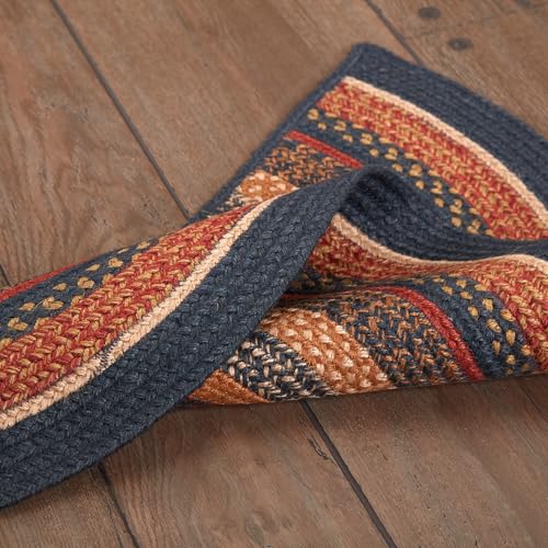 VHC Brands Stratton Primitive Jute Blue Red Striped Accent Rug for Entryway Kitchen Bathroom, Rustic Decor - Half Circle 16.5"x33" - size: 16.5x33