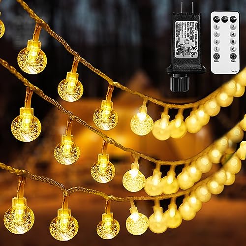 Globe String Lights 49.2 Feet 100 LED, Plug in Crystal Fairy String Lights with Remote Timer, 8 Modes Indoor Outdoor Hanging Globe Lights for Wedding Bedroom Classroom Patio Garden - color: Warm White, size: 49.2ft