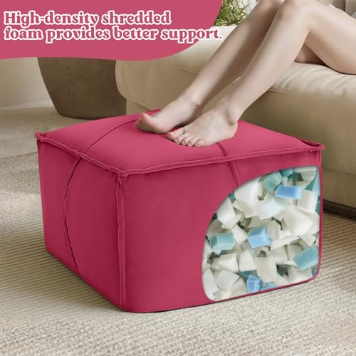 MeMoreCool Stuffed Round Pouf Ottoman Foot Rest, Floor Pouf Foot Stool with Soft Foam Chunk Filling, Small Round Ottoman Footstool Circle Footrest for Living Room - color: Piping Magenta
