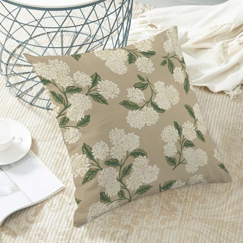 AEIOAE Spring Pillow Covers 16x16 Inch Set of 2, Beige Green Hydrangea Flower Throw Pillows Case,Floral Summer Outdoor Seasonal Decorative Farmhouse Decor Cushion Covers for Home Sofa Bed Couch - color: Beige Hydrangea, size: 16" x 16" (Pack of 2)